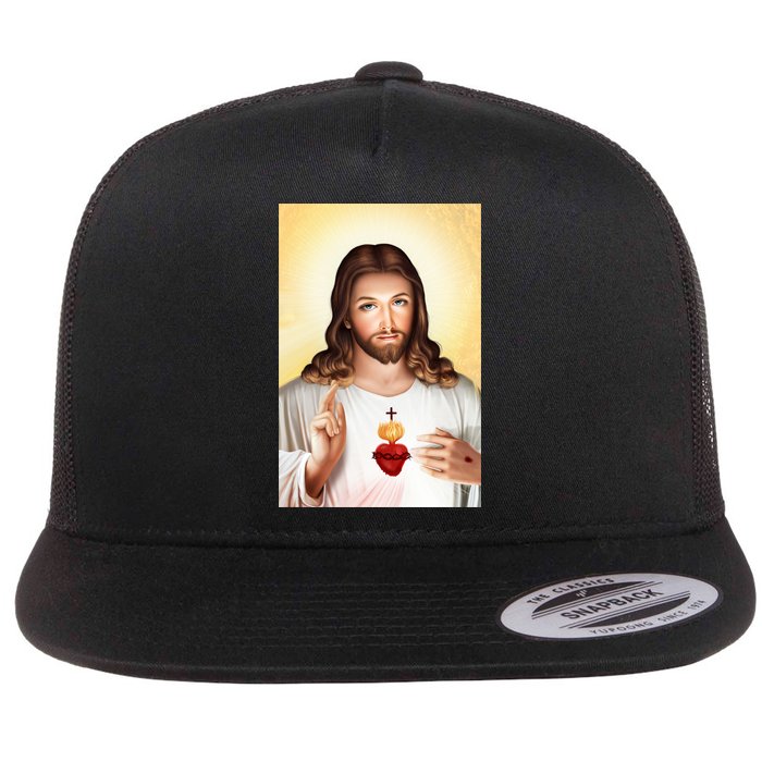 Sacred Heart Of Jesus Christ Christian God Illustration Flatbill Hat