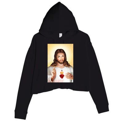 Sacred Heart Of Jesus Christ Christian God Illustration Crop Fleece Hoodie