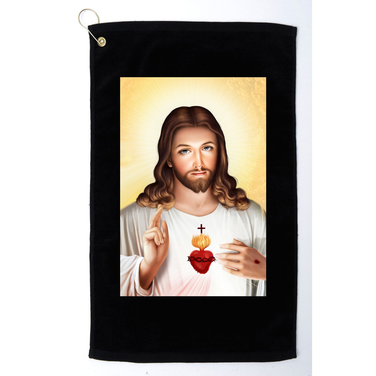 Sacred Heart Of Jesus Christ Christian God Illustration Golf Towel