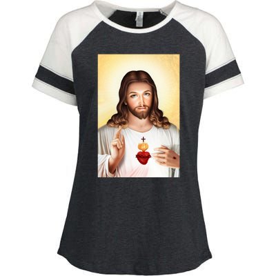 Sacred Heart Of Jesus Christ Christian God Illustration Enza Ladies Jersey Colorblock Tee