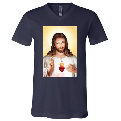 Sacred Heart Of Jesus Christ Christian God Illustration V-Neck T-Shirt