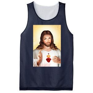 Sacred Heart Of Jesus Christ Christian God Illustration Mesh Reversible Basketball Jersey Tank