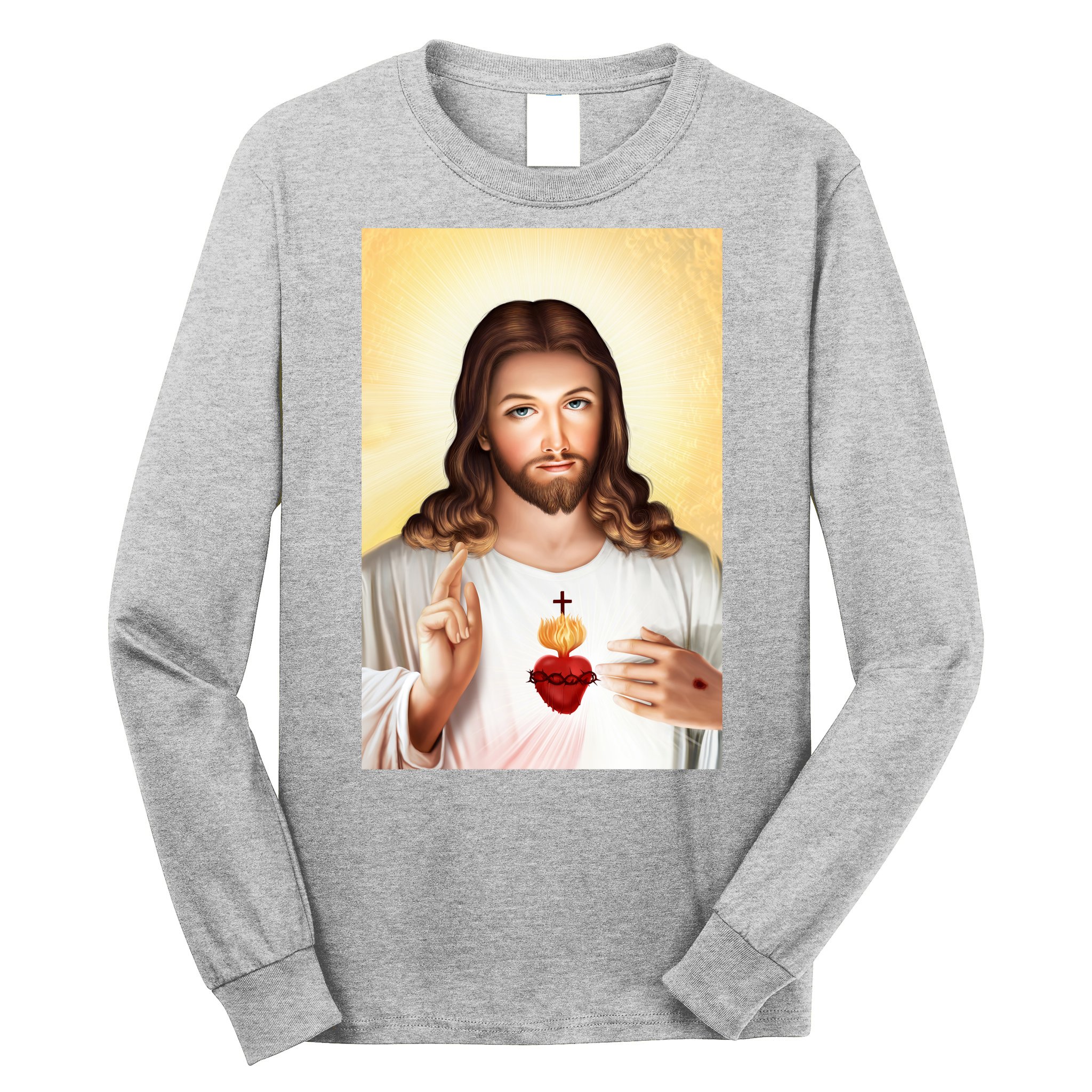 Sacred Heart Of Jesus Christ Christian God Illustration Long Sleeve Shirt