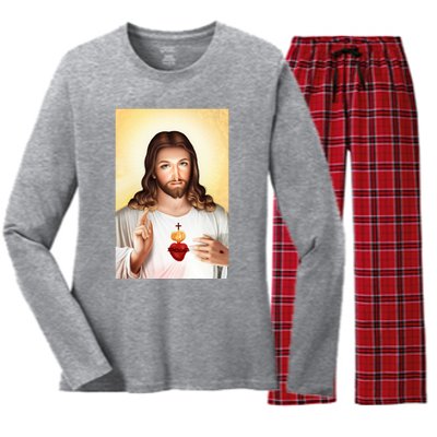 Sacred Heart Of Jesus Christ Christian God Illustration Women's Long Sleeve Flannel Pajama Set 