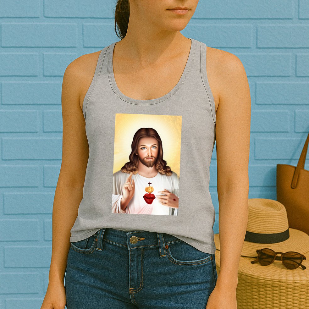 Sacred Heart Of Jesus Christ Christian God Illustration Womens Tank Top