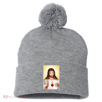 Sacred Heart Of Jesus Christ Christian God Illustration Pom Pom 12in Knit Beanie