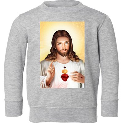 Sacred Heart Of Jesus Christ Christian God Illustration Toddler Sweatshirt