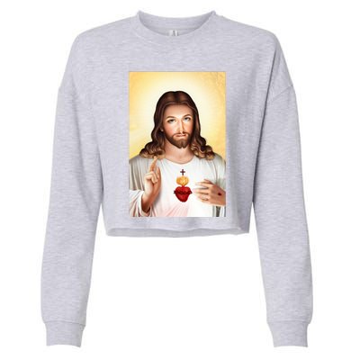 Sacred Heart Of Jesus Christ Christian God Illustration Cropped Pullover Crew