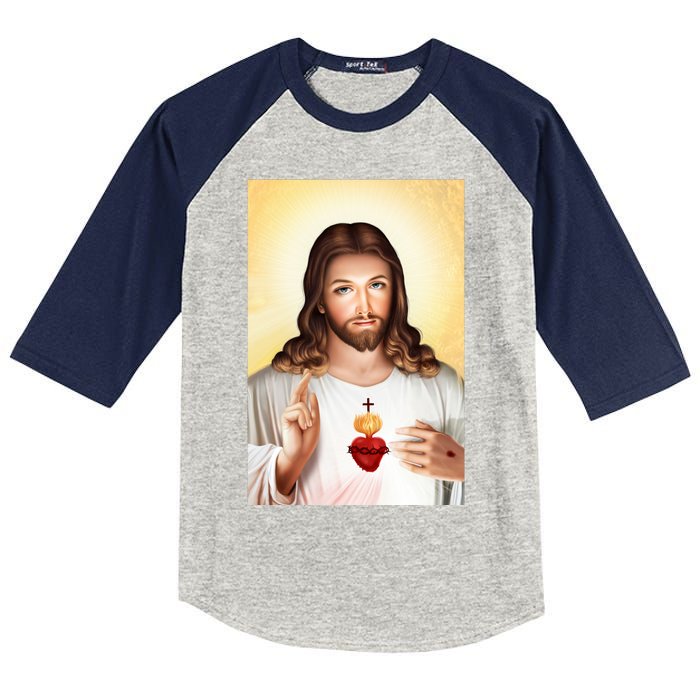 Sacred Heart Of Jesus Christ Christian God Illustration Kids Colorblock Raglan Jersey