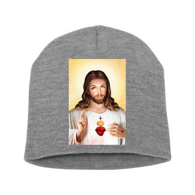 Sacred Heart Of Jesus Christ Christian God Illustration Short Acrylic Beanie