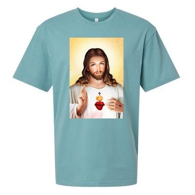 Sacred Heart Of Jesus Christ Christian God Illustration Sueded Cloud Jersey T-Shirt