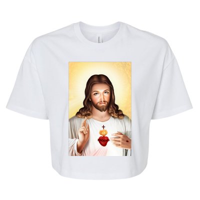 Sacred Heart Of Jesus Christ Christian God Illustration Bella+Canvas Jersey Crop Tee