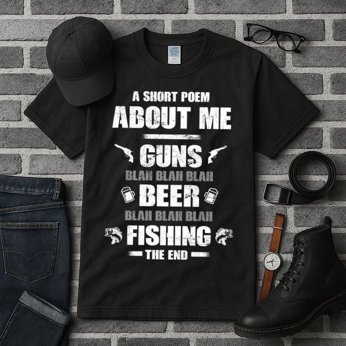 Short Poem Guns Beer Fishing Tall T-Shirt