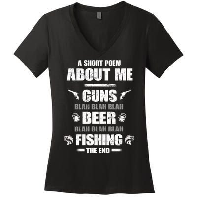 Short Poem Guns Beer Fishing Women's V-Neck T-Shirt