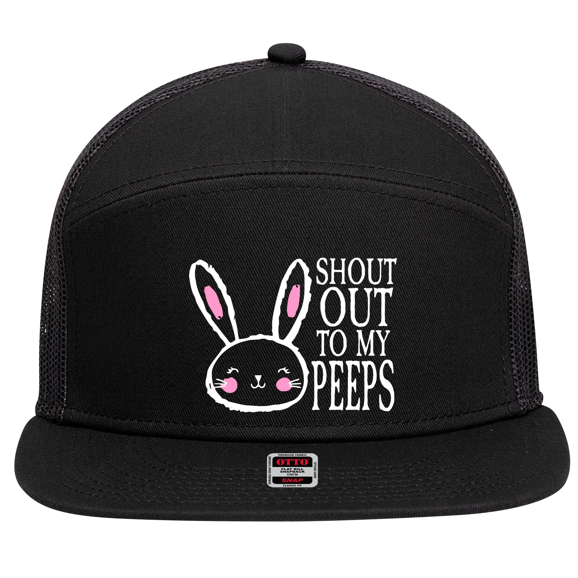 Shout Out To My Peeps Funny Easter Bunny Design 7 Panel Mesh Trucker Snapback Hat