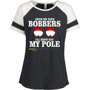 Show Me Your Bobbers I'll Show You My Pole Enza Ladies Jersey Colorblock Tee