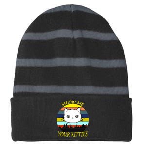 Show Me Your Kitties Striped Beanie with Solid Band