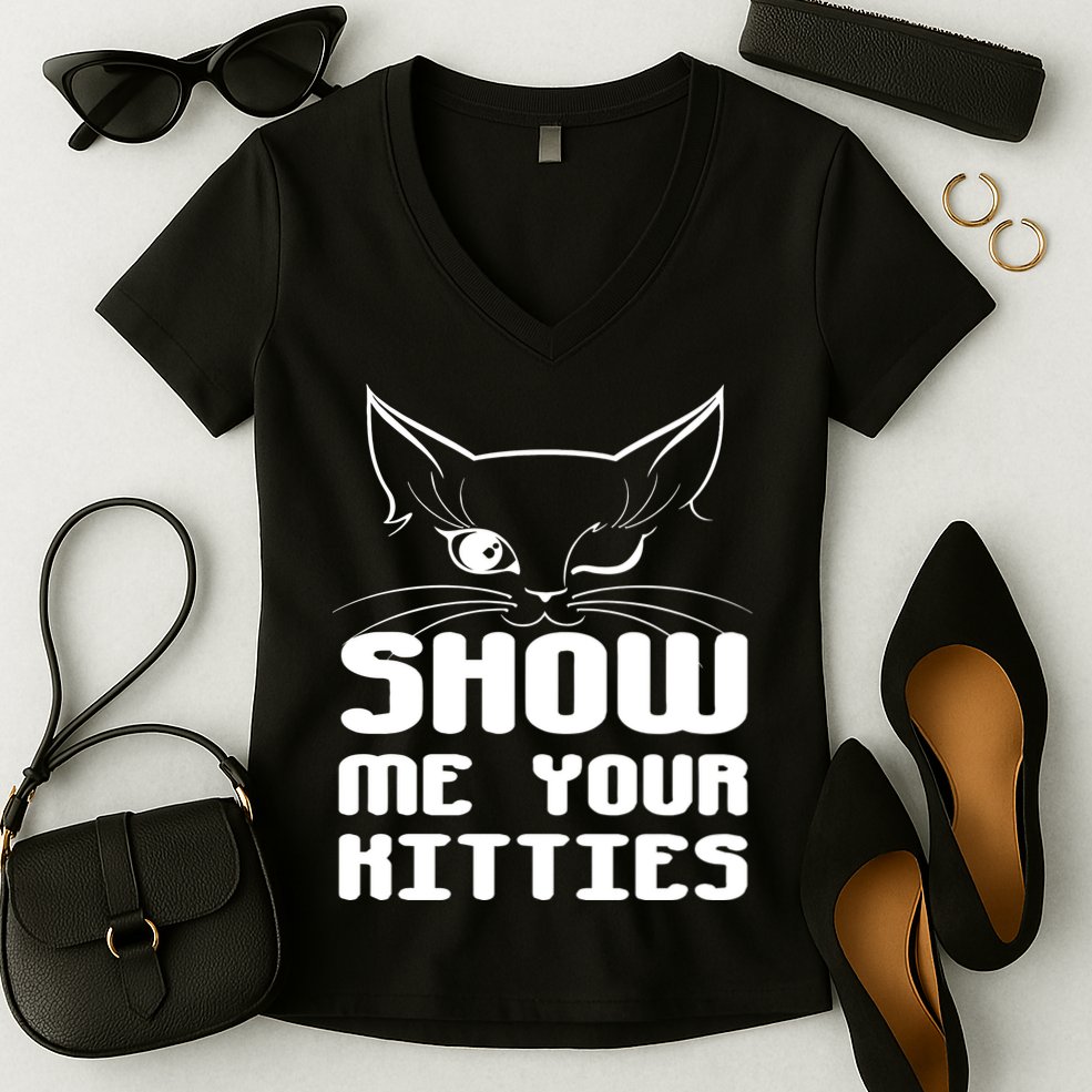Show Me Your Kitties Funny Cat Women's V-Neck T-Shirt