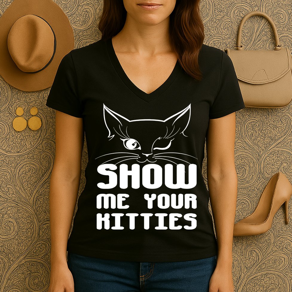 Show Me Your Kitties Funny Cat Women's V-Neck T-Shirt