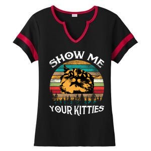 Show Me Your Kitties Retro Cat Lover Ladies Halftime Notch Neck Tee