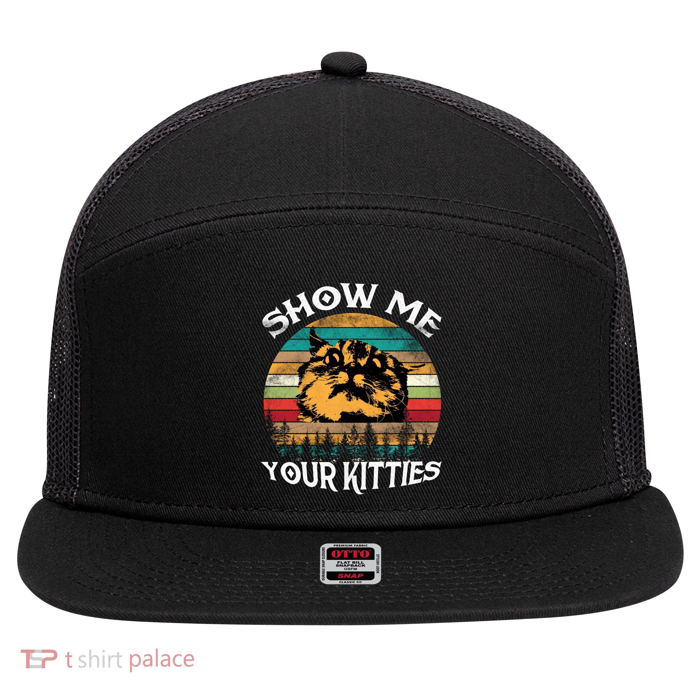 Show Me Your Kitties Retro Cat Lover 7 Panel Mesh Trucker Snapback Hat