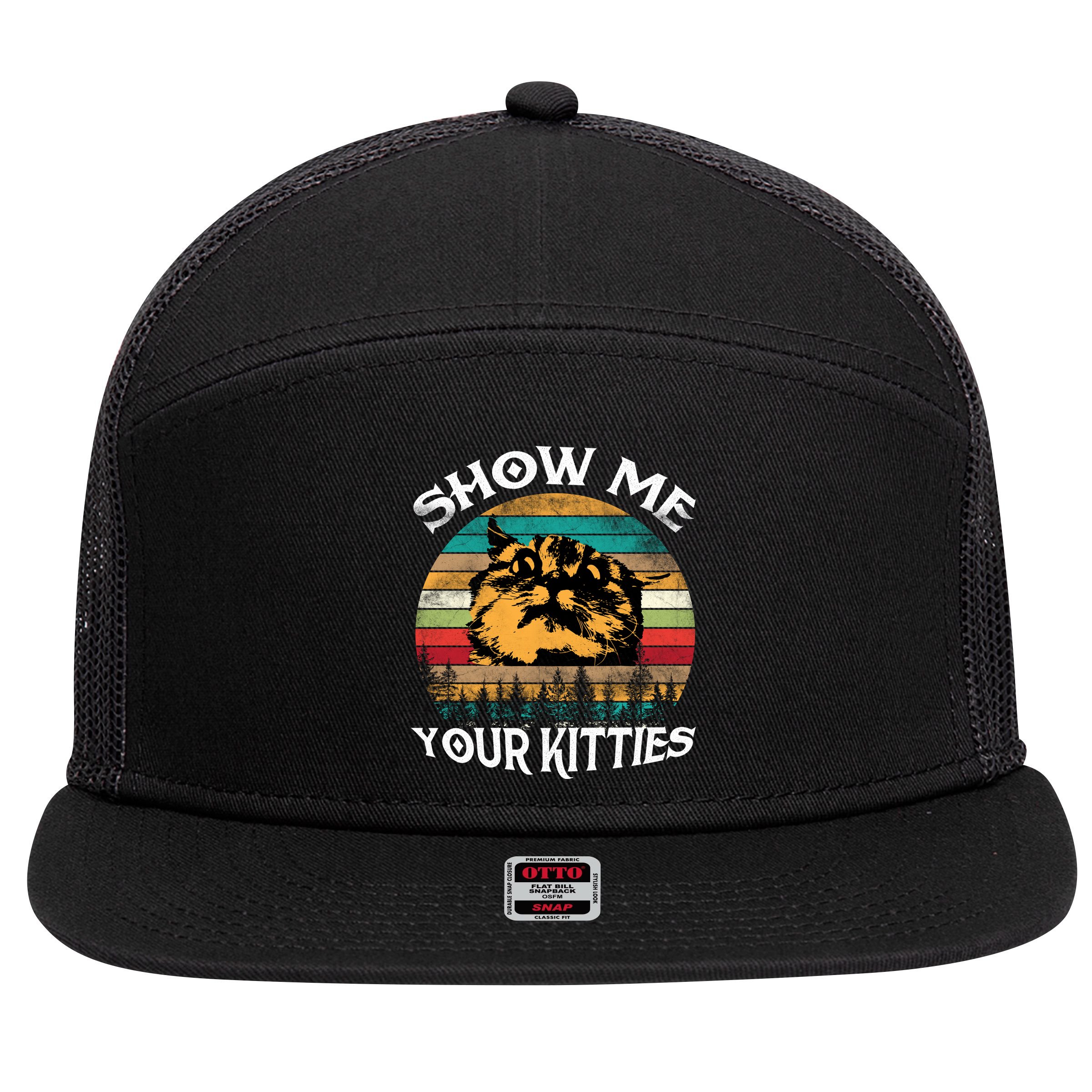 Show Me Your Kitties Retro Cat Lover 7 Panel Mesh Trucker Snapback Hat