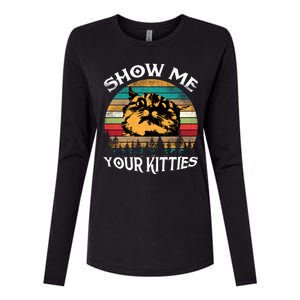 Show Me Your Kitties Retro Cat Lover Womens Cotton Relaxed Long Sleeve T-Shirt