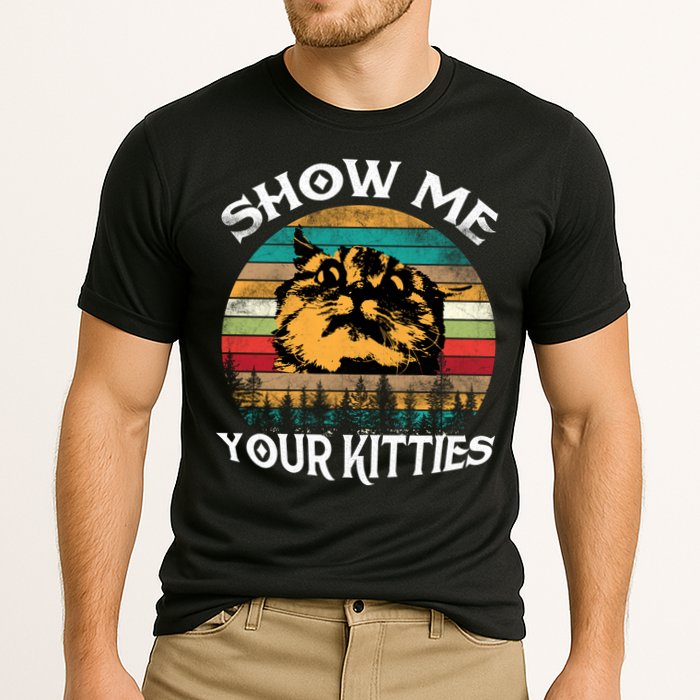 Show Me Your Kitties Retro Cat Lover Cooling Performance Crew T-Shirt