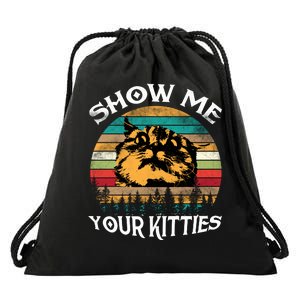 Show Me Your Kitties Retro Cat Lover Drawstring Bag