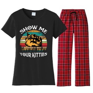 Show Me Your Kitties Retro Cat Lover Women's Flannel Pajama Set