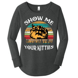 Show Me Your Kitties Retro Cat Lover Women's Perfect Tri Tunic Long Sleeve Shirt