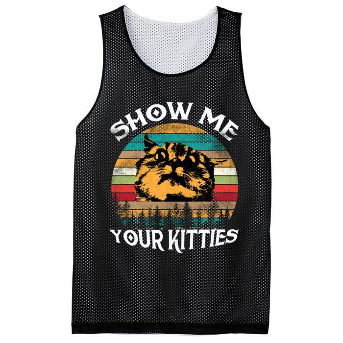 Show Me Your Kitties Retro Cat Lover Mesh Reversible Basketball Jersey Tank