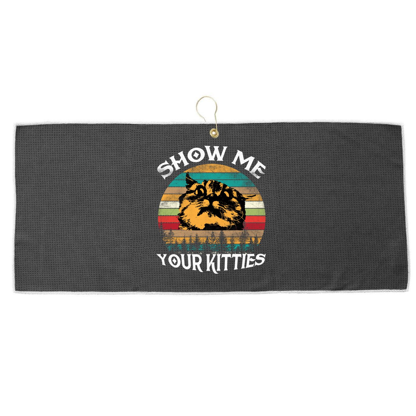 Show Me Your Kitties Retro Cat Lover Large Microfiber Waffle Golf Towel