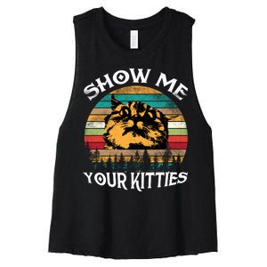 Show Me Your Kitties Retro Cat Lover Women's Racerback Cropped Tank