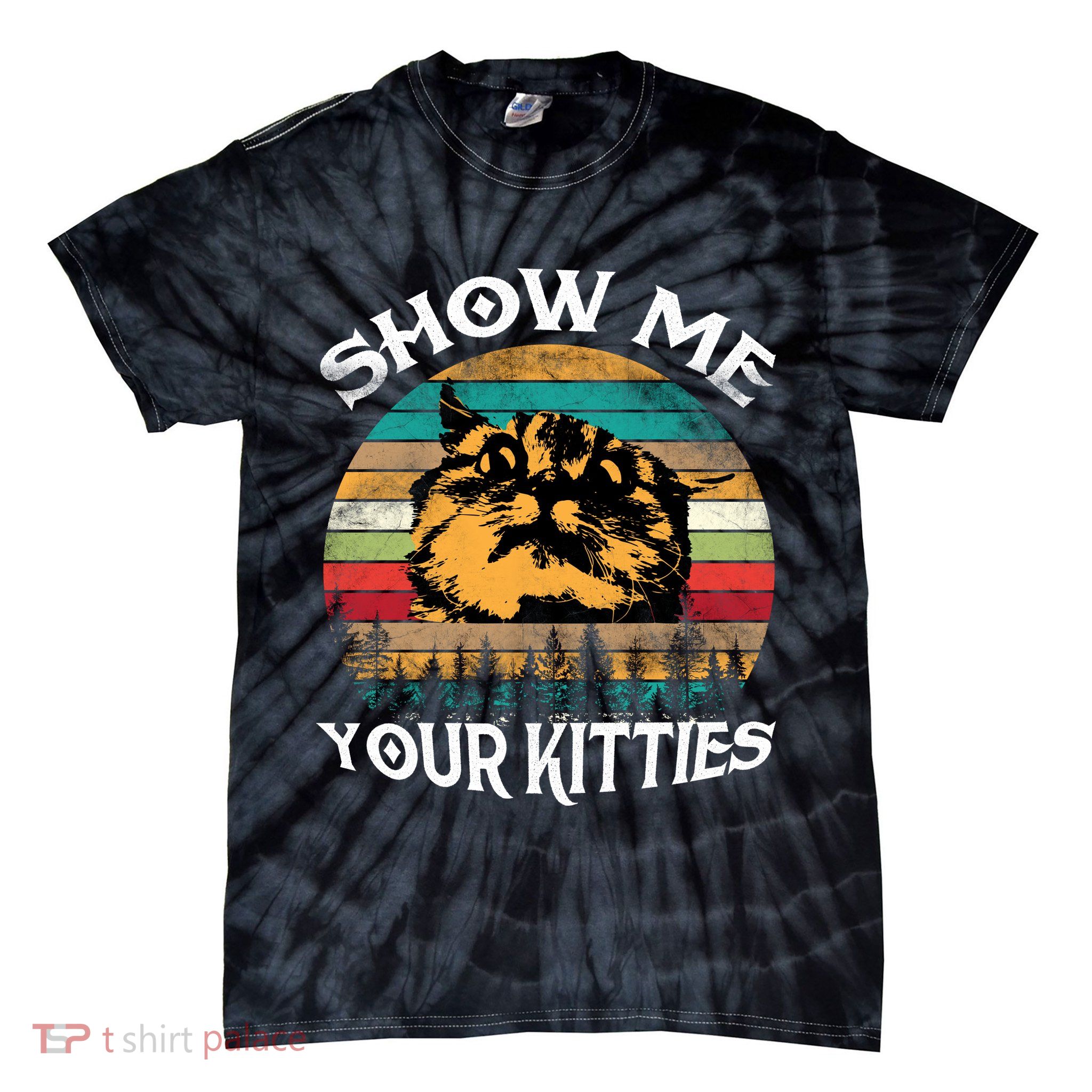 Show Me Your Kitties Retro Cat Lover Tie-Dye T-Shirt