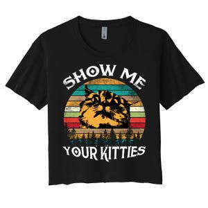 Show Me Your Kitties Retro Cat Lover Women's Crop Top Tee