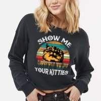 Show Me Your Kitties Retro Cat Lover Cropped Pullover Crew
