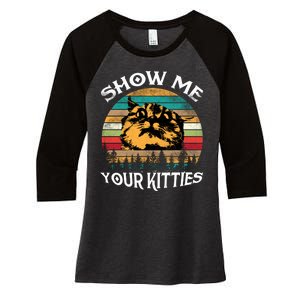 Show Me Your Kitties Retro Cat Lover Women's Tri-Blend 3/4-Sleeve Raglan Shirt