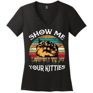 Show Me Your Kitties Retro Cat Lover Women's V-Neck T-Shirt