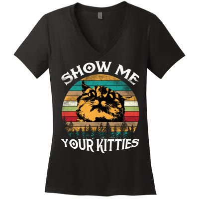 Show Me Your Kitties Retro Cat Lover Women's V-Neck T-Shirt