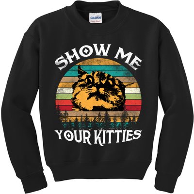 Show Me Your Kitties Retro Cat Lover Kids Sweatshirt
