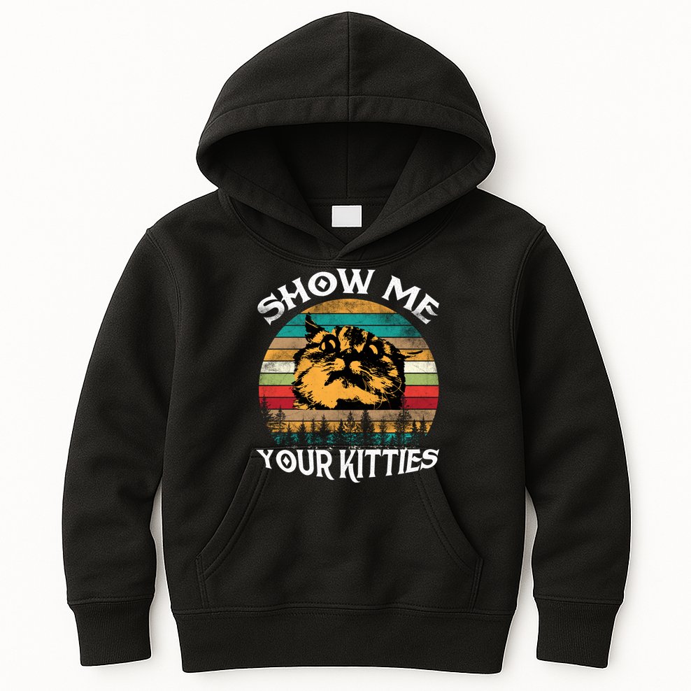 Show Me Your Kitties Retro Cat Lover Kids Hoodie