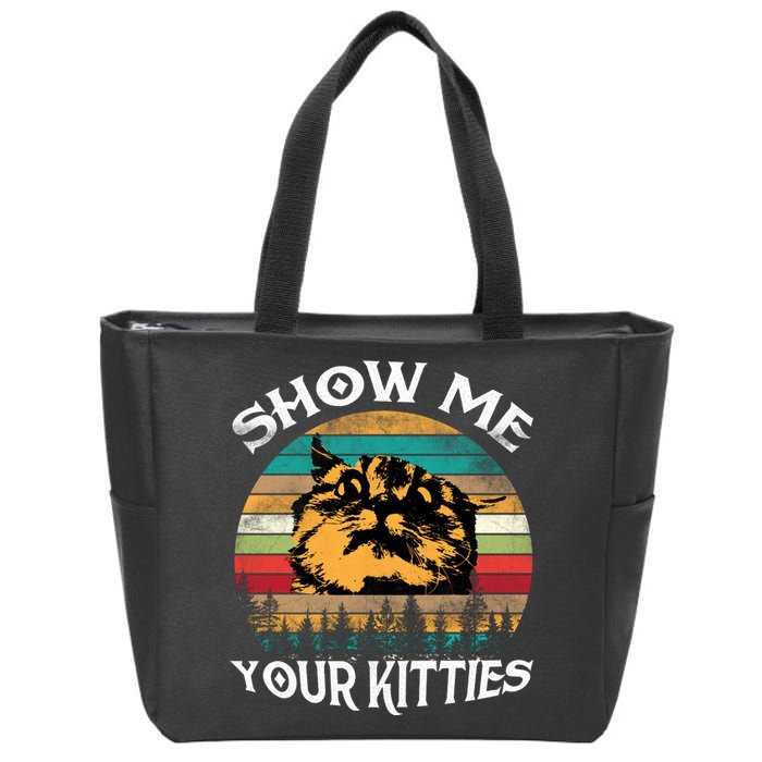 Show Me Your Kitties Retro Cat Lover Zip Tote Bag