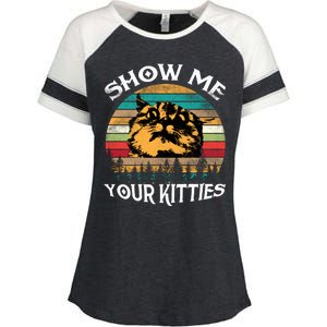 Show Me Your Kitties Retro Cat Lover Enza Ladies Jersey Colorblock Tee