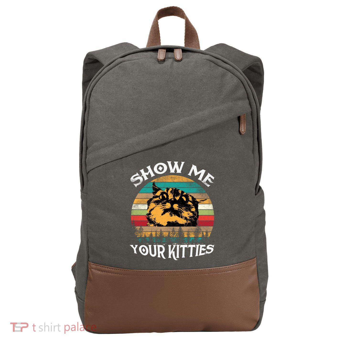Show Me Your Kitties Retro Cat Lover Cotton Canvas Backpack