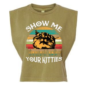 Show Me Your Kitties Retro Cat Lover Garment-Dyed Women's Muscle Tee