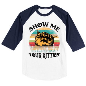 Show Me Your Kitties Retro Cat Lover Baseball Sleeve Shirt