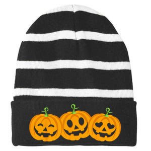 Spooky Halloween Pumpkin Decorations Striped Beanie with Solid Band