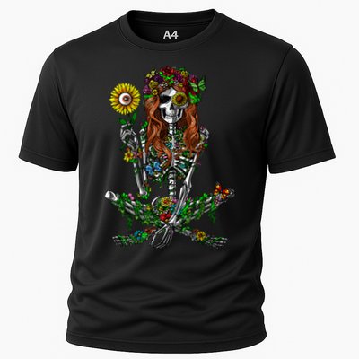 Skeleton Hippie Psychedelic Sunflower Nature Floral Women Performance Shirt