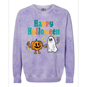 Spooky Halloween Pumpkin Ghost Retro Vibes Colorblast Crewneck Sweatshirt